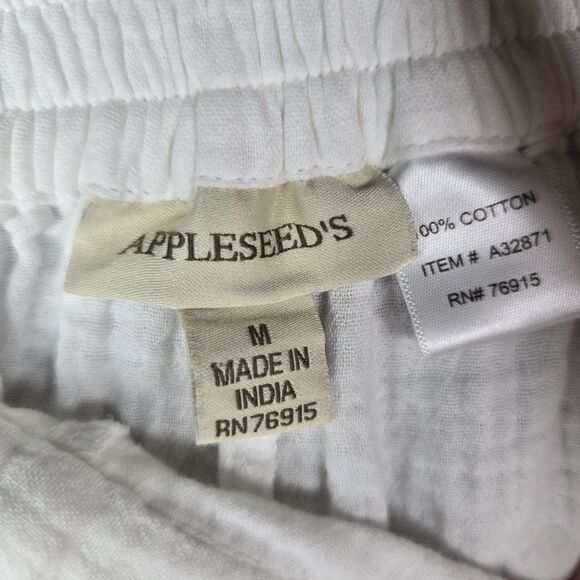 APPLESEEDS Womens White 100 Cotton Cropped Pants M Shell Button Pocket Capri - Picture 3 of 10